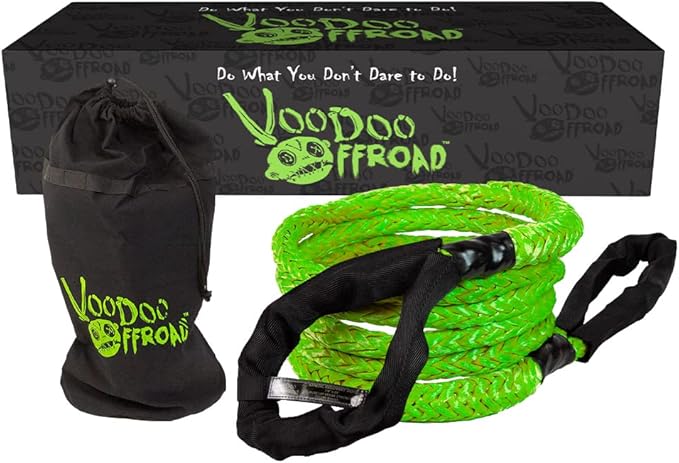 حبل الاسترداد الحركي VooDoo Offroad 1300002A 2.0 Santeria Series 7/8" x 30 ft مع حقيبة حبل للشاحنات والجيب - أخضر 